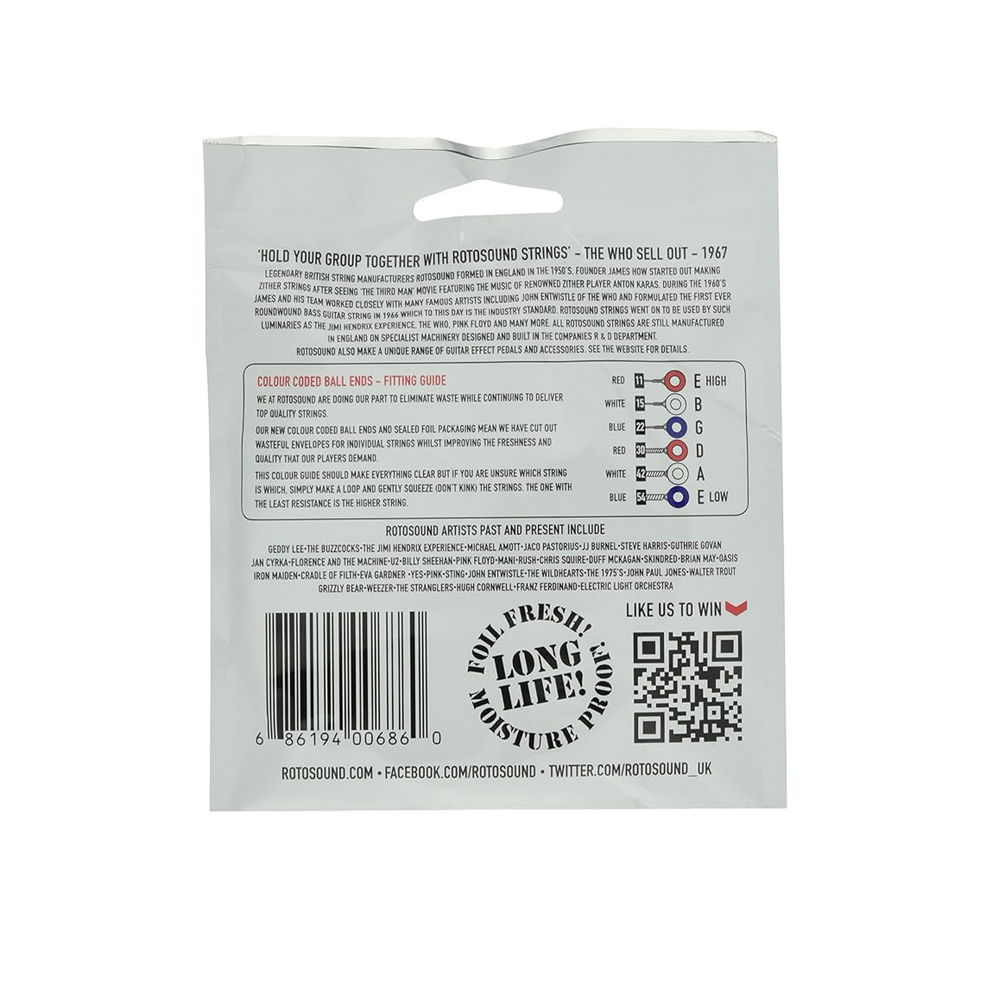Rotosound Roto Whites Gauge Electric Guitar Strings